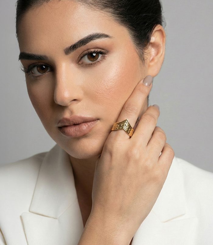 Geometric Chevron Gold Adjustable Ring_0002_Generative Fill