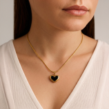 Midnight Black Heart Gold Snake Chain Necklace