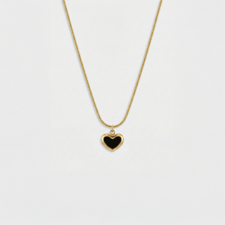 Midnight Black Heart Gold Snake Chain Necklace