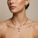Radiant Pink Zirconia Gold Herringbone Necklace