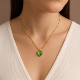 Verdant Green Heart Gold Satellite Necklace