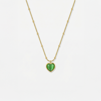 Verdant Green Heart Gold Satellite Necklace