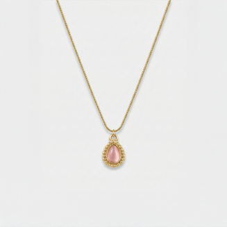 Vintage Pink Opal Teardrop Gold Necklace