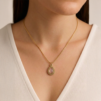 Vintage Pink Opal Teardrop Gold Necklace