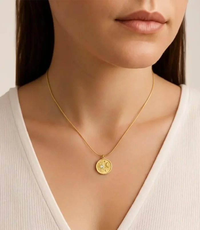 Celestial Sun & Moon Gold Coin Necklace