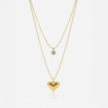 Double Layer Heart & Crystal Gold Necklace